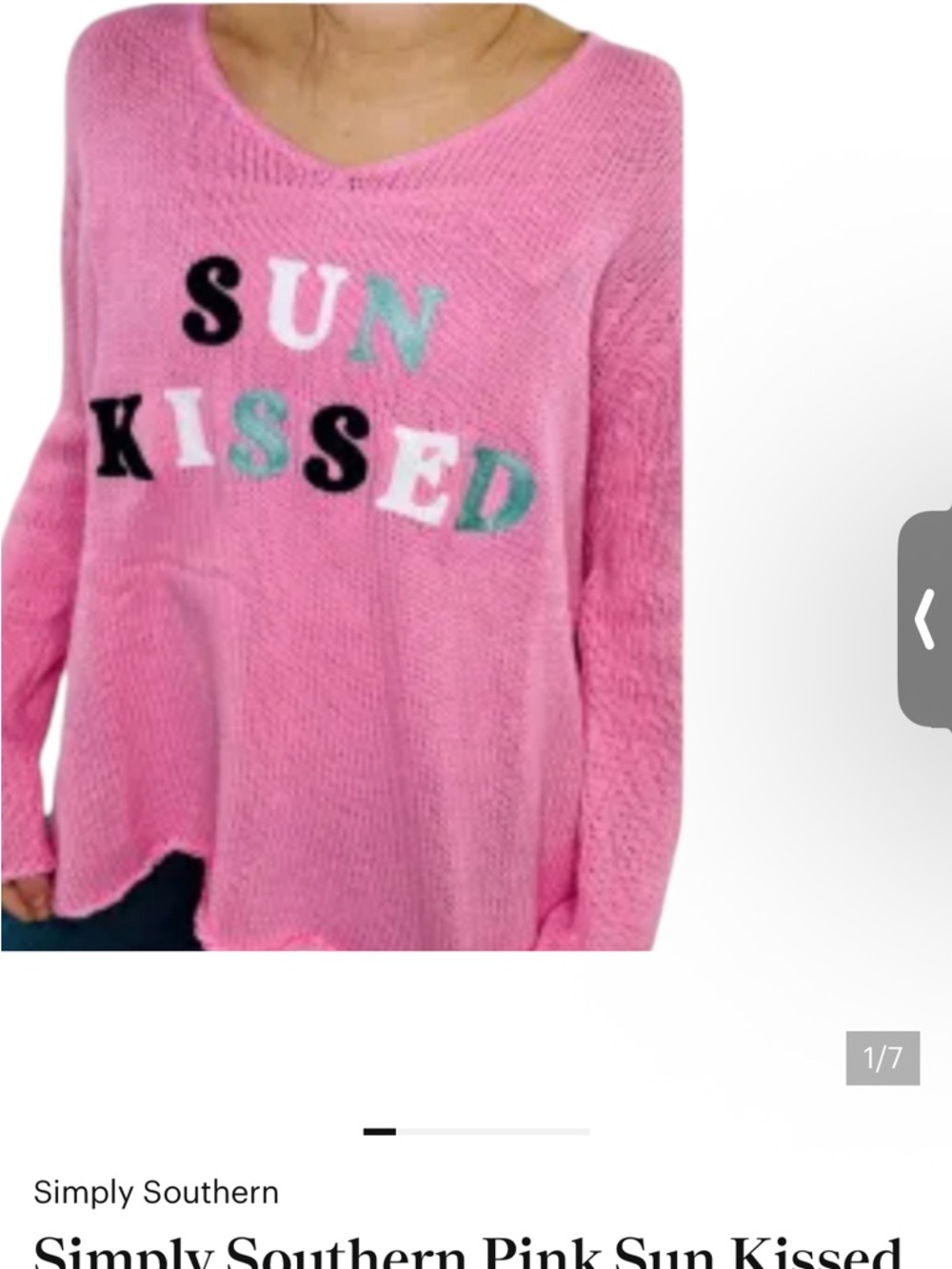 Simply Southern Pink 'SUN KISSED' Scoop Neck Sweater sz. Small/medium